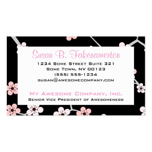 Pretty Cherry Blossums - Black and Pale Pink Business Card Template