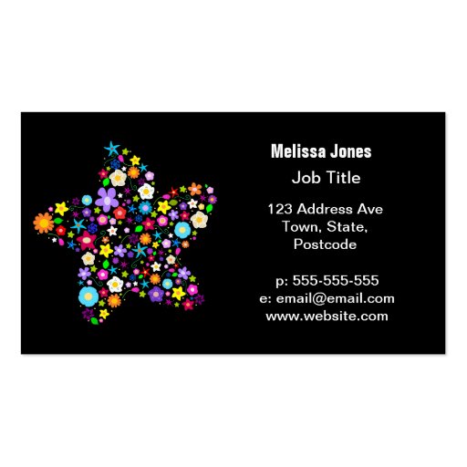 Pretty Colorful Floral Star Business Card Templates (front side)