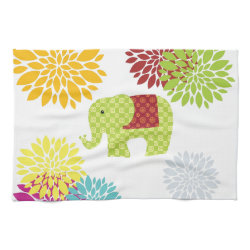Pretty Colorful Hippie Elephant Flower Power Kitchen Towels