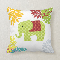 Pretty Colorful Hippie Elephant Flower Power Throw Pillows