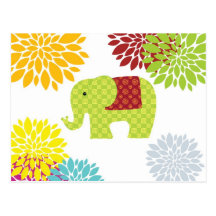 Pretty Colorful Hippie Elephant Flower Power Post Cards