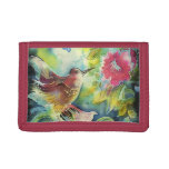 pretty colorful hummingbird and flower art tri-fold wallets