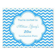 Pretty, cool blue, trendy chevron girls graduation invites