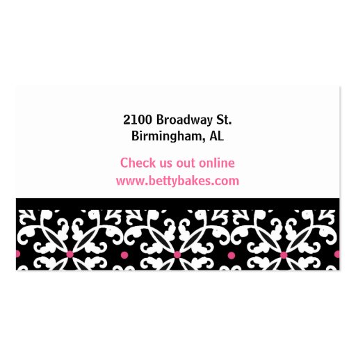 Pretty Cupcake and Damask Bakery Business Card (back side)
