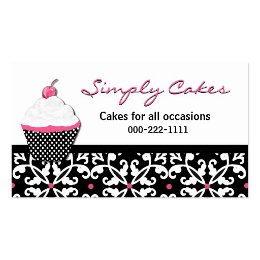 Pretty Cupcake and Damask Bakery Business Card (front side)
