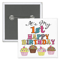 Pretty Cupcakes 1st Birthday Tshirts and Gifts Pinback Buttons