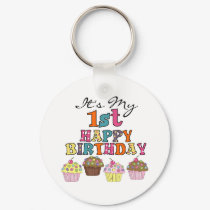 Pretty Cupcakes 1st Birthday Tshirts and Gifts keychains