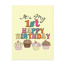 Pretty Cupcakes 1st Birthday Tshirts and Gifts postcards
