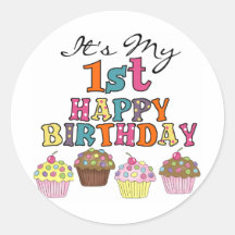 Pretty Cupcakes 1st Birthday Tshirts and Gifts Round Stickers