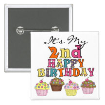 Pretty Cupcakes 2nd Birthday Tshirts and Gifts Pins