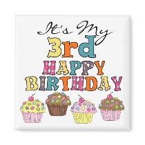 Pretty Cupcakes 3rd Birthday Tshirts and Gifts Refrigerator Magnet