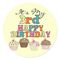 Pretty Cupcakes 3rd Birthday Tshirts and Gifts Round Sticker