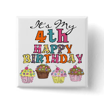 Pretty Cupcakes 4th Birthday Tshirts and Gifts Button