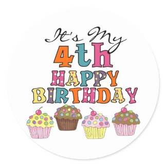 Pretty Cupcakes 4th Birthday Tshirts and Gifts sticker
