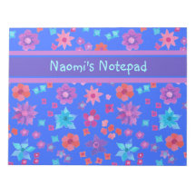 Pretty, Custom Blue Flower-Power Notepad or Jotter