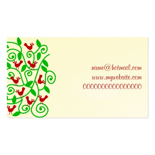Pretty Cute and Chic Swirly Tree Bush Birds Design Business Card (back side)