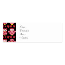 Pretty Cute Pink Owls and Flowers Pattern Black Business Cards