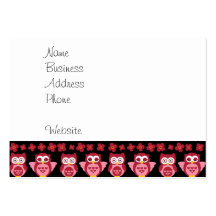 Pretty Cute Pink Owls and Flowers Pattern Black Business Card Template