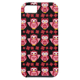 Pretty Cute Pink Owls and Flowers Pattern Black iPhone 5 Covers
