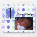 Pretty Cyan And Blue Butterfly Add Baby Photo Mousepad