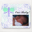 Pretty Cyan And Blue Dragonfly Add Baby Photo Mousepad