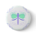Pretty Cyan And Blue Dragonfly Button