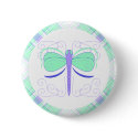 Pretty Cyan And Blue Dragonfly Button