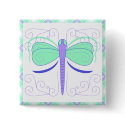 Pretty Cyan And Blue Dragonfly Button
