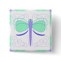 Pretty Cyan And Blue Dragonfly Button