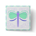 Pretty Cyan And Blue Dragonfly Button