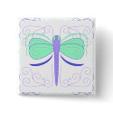 Pretty Cyan And Blue Dragonfly Button