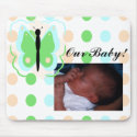 Pretty Cyan And Green Butterfly Add Baby Photo Mousepad