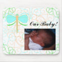 Pretty Cyan And Green Dragonfly Add Baby Photo Mousepad