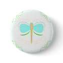 Pretty Cyan And Green Dragonfly Button