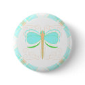 Pretty Cyan And Green Dragonfly Button