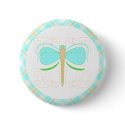 Pretty Cyan And Green Dragonfly Button