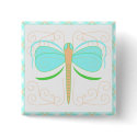Pretty Cyan And Green Dragonfly Button