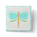 Pretty Cyan And Green Dragonfly Button