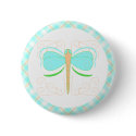 Pretty Cyan And Green Dragonfly Button
