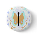Pretty Cyan And Orange Butterfly Button