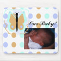 Pretty Cyan And Orange Butterfly Add Baby Photo Mousepad