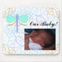 Pretty Cyan And Orange Dragonfly Add Baby Photo Mousepad