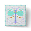 Pretty Cyan And Orange Dragonfly Button