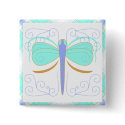Pretty Cyan And Orange Dragonfly Button