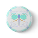 Pretty Cyan And Orange Dragonfly Button