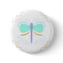 Pretty Cyan And Orange Dragonfly Button