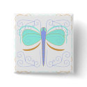 Pretty Cyan And Orange Dragonfly Button