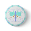 Pretty Cyan And Orange Dragonfly Button