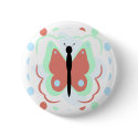 Pretty Cyan And Pink Butterfly Button