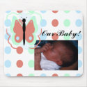 Pretty Cyan And Pink Butterfly Add Baby Photo Mousepad